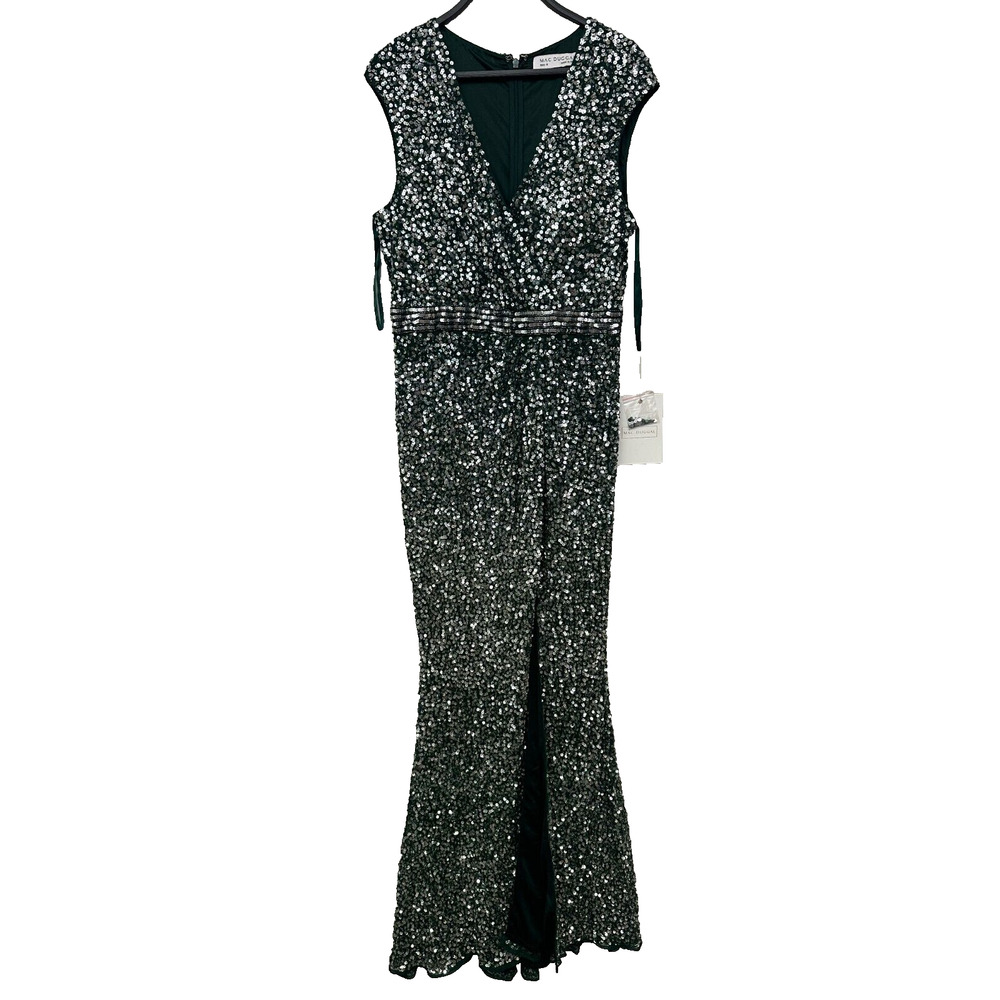 Mac Duggal 5489 High Slit Sequin Dress Forrest Green Gown Sleeveless Size 12
